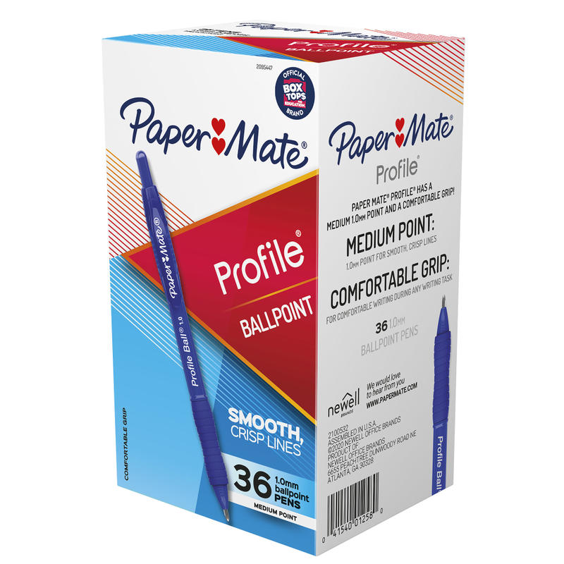 Paper Mate Ballpoint Pen, Profile Retractable Pen, Medium Point (1.0mm), Blue, 36 Count MPN:2095447