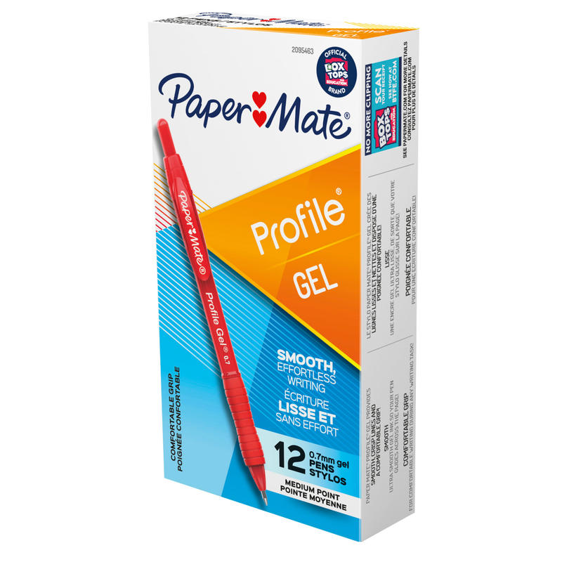 Paper Mate Gel Pen, Profile Retractable Pen, 0.7mm, Red, 12 Count MPN:2095463
