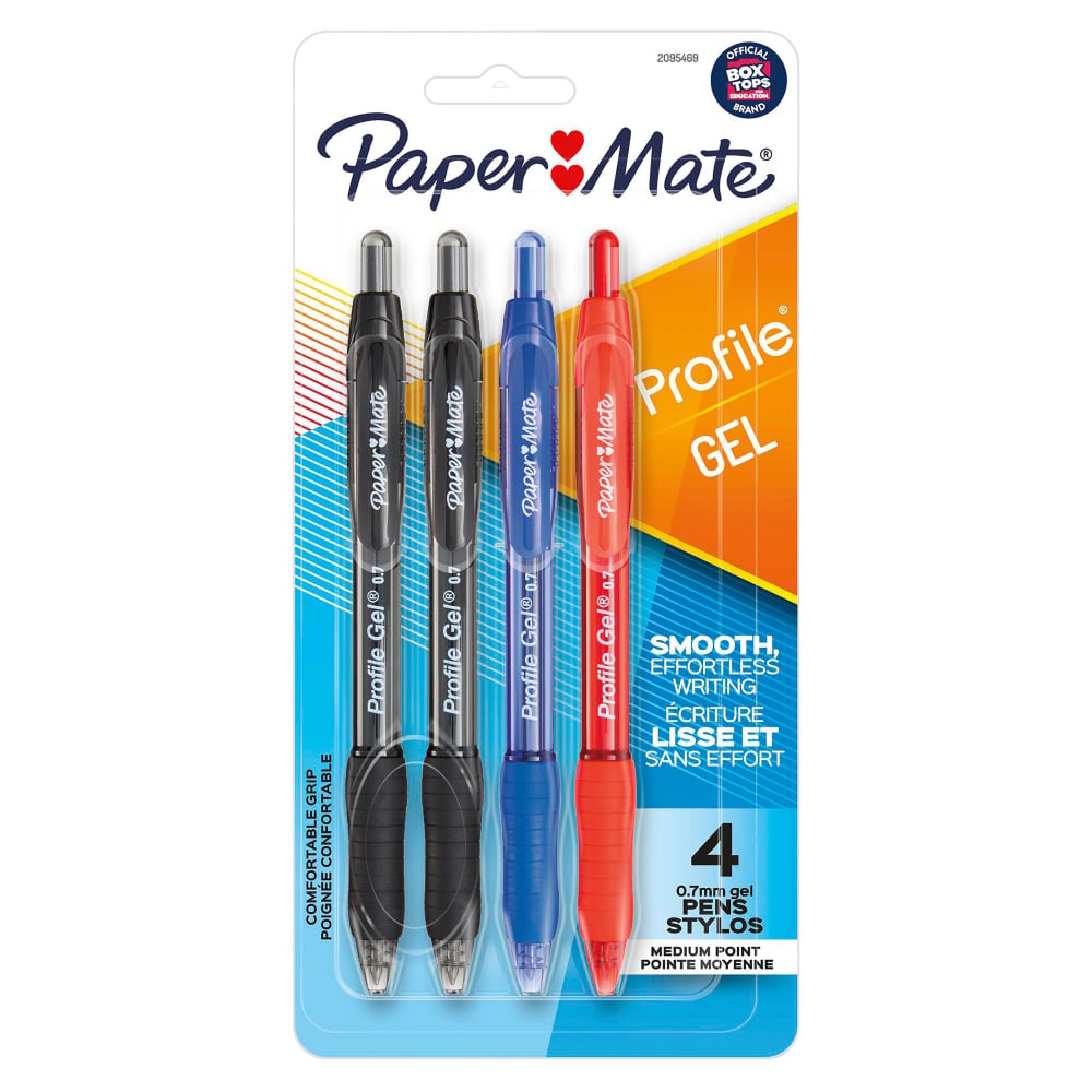 Paper Mate Gel Pen, Profile Retractable Pen, 0.7mm, Assorted, 4 Count MPN:2095469