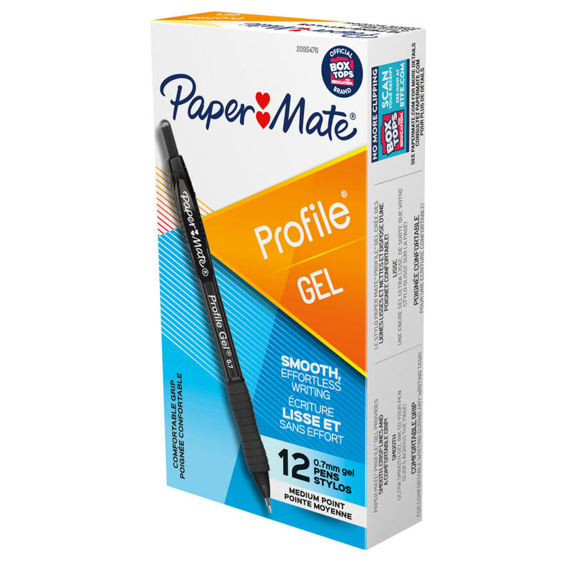 Paper Mate Gel Pen, Profile Retractable Pen, 0.7mm, Black, 12 Count MPN:2095476