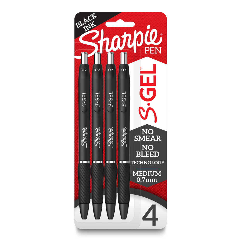 Sharpie S Gel Pens, Medium Point, 0.7 mm, Black Barrel, Black Ink, Pack Of 4 Pens MPN:2096134