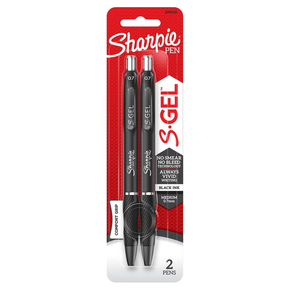 Sharpie S Gel Pens, Medium Point, 0.7 mm, Black Barrel, Black Ink, Pack Of 2 Pens MPN:2096156