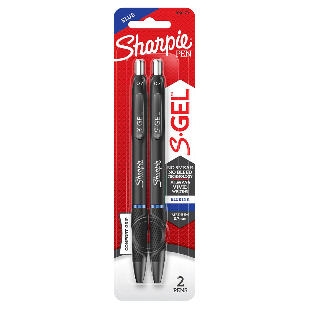 Sharpie S Gel Pens, Medium Point, 0.7 mm, Black Barrel, Blue Ink, Pack Of 2 MPN:2096170