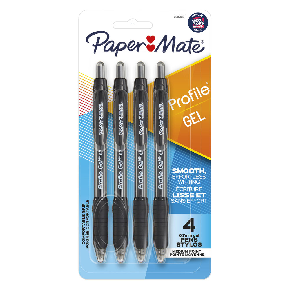 Paper Mate Gel Pen, Profile Retractable Pen, 0.7mm, Black, 4 Count MPN:2097013