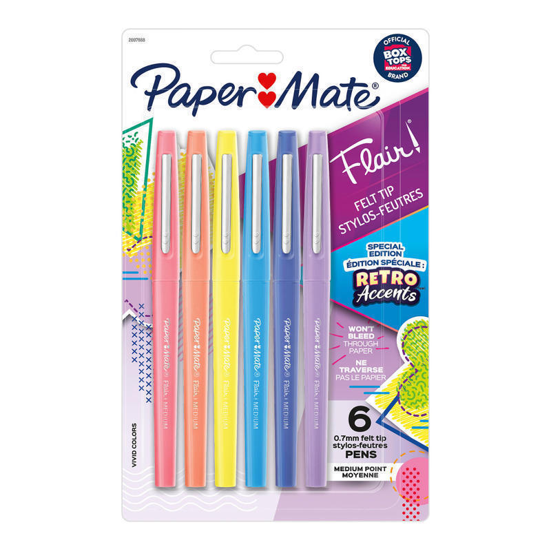 Paper Mate Flair Felt Tip Pens, Medium Point, Assorted, Special Edition Retro Accents, 6 Pack MPN:2097888