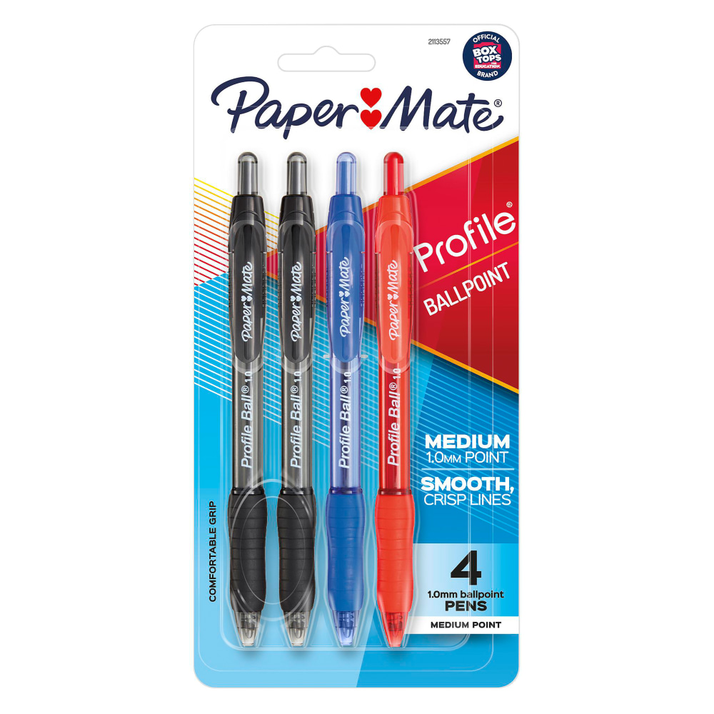 Paper Mate Ballpoint Pen, Profile Retractable Pen, Medium Point (1.0mm), Assorted, 4 Count MPN:2100912