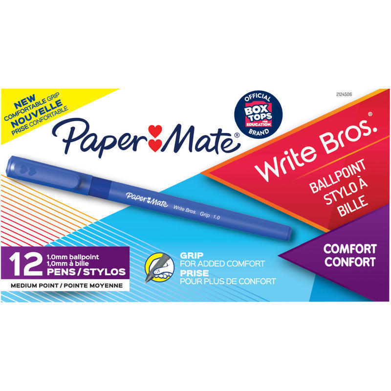 Paper Mate Write Bros Grip Ballpoint Pens, Medium Point, 1.0 mm, Blue Barrel, Blue Ink, Pack Of 12 Pens MPN:2124506