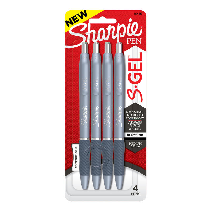 Sharpie S-Gel Fashion Barrel Gel Pens, Medium Point, 0.7 mm, Blue Barrel, Black Ink, Pack Of 4 Pens MPN:2126213