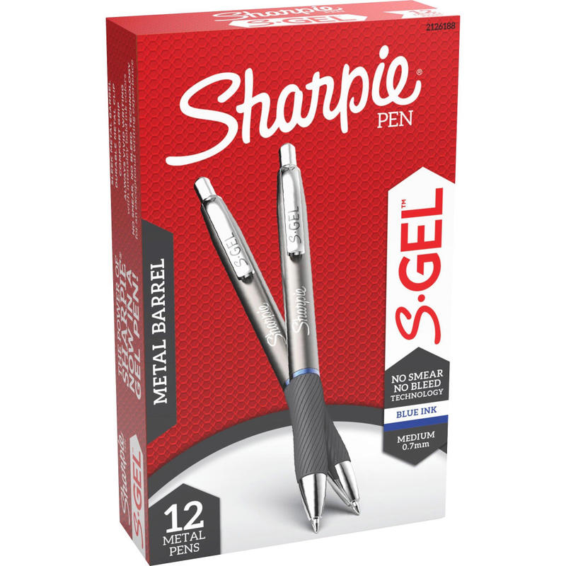 Sharpie S-Gel Pens, Medium Point, 0.7 mm, Gunmetal Barrel, Blue Ink, Pack Of 12 Pens MPN:2147525
