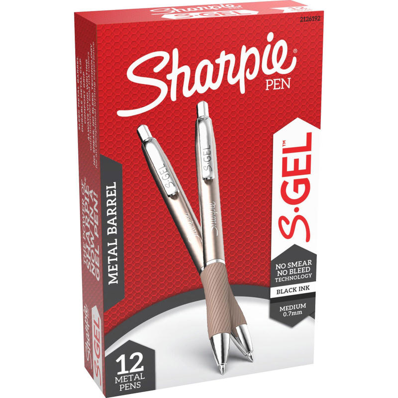 Sharpie S-Gel Pens, Medium Point, 0.7 mm, Red/Gold Barrel, Black Ink, Pack Of 12 Pens MPN:2147526