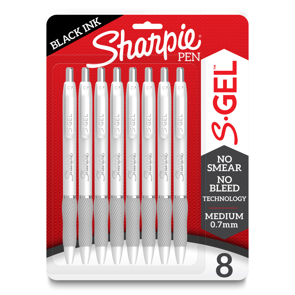 Sharpie S-Gel Fashion Barrel Gel Pens, Medium Point, 0.7 mm, White Barrels/Black Ink, Pack Of 8 Pens MPN:2169762
