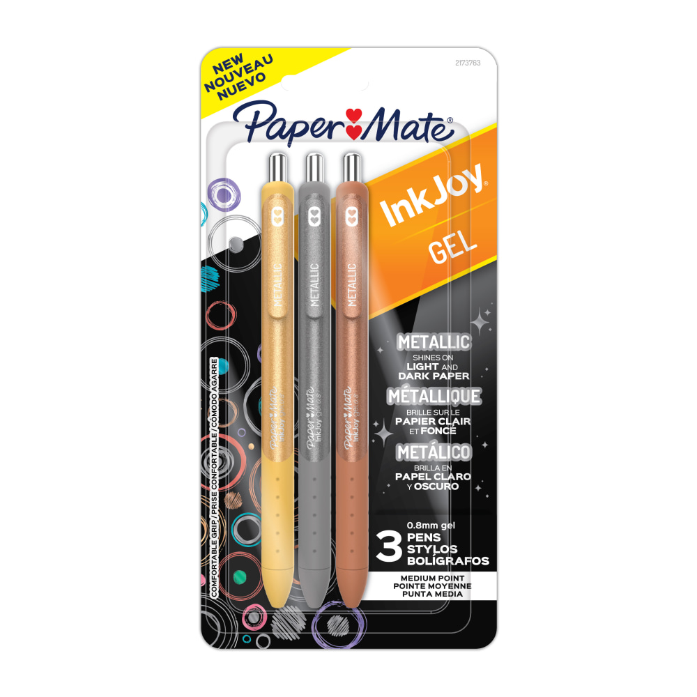 Paper Mate InkJoy Gel Pens, Metallic Pens, Retractable, Medium Point (0.8mm) Assorted Colors, 3 Count MPN:2173763