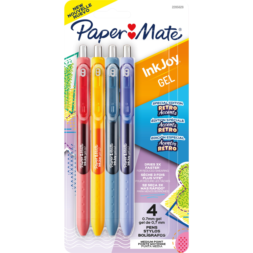 Paper Mate InkJoy Gel Pens, Medium Point, 0.7 mm, Assorted Retro Accents Colors, Pack Of 4 Pens MPN:2205628