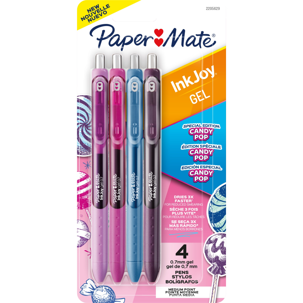 Paper Mate InkJoy Gel Pens, Medium Point, 0.7 mm, Assorted Candy Pop Colors, Pack Of 4 Pens MPN:2205629