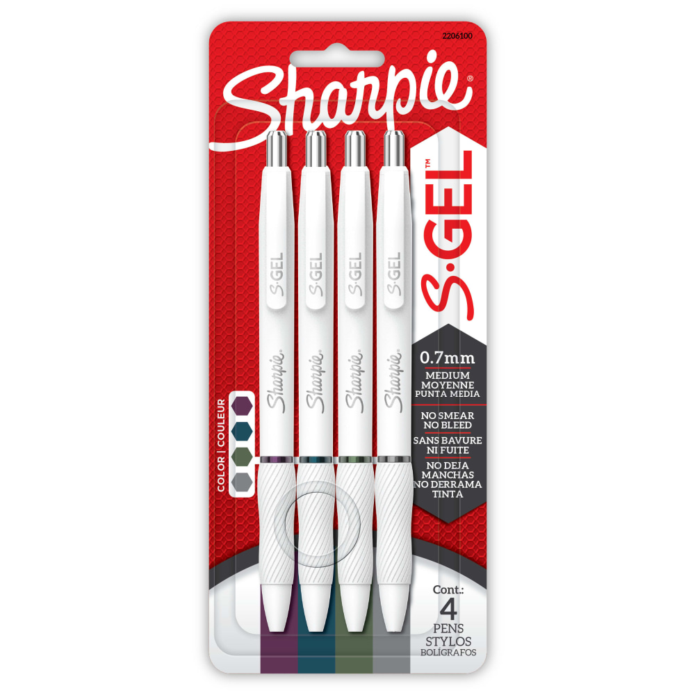 Sharpie S-Gel Retractable Gel Pens, Medium Point, 0.7mm White Barrels, Assorted Inks, Pack Of 4 Pens MPN:2206100