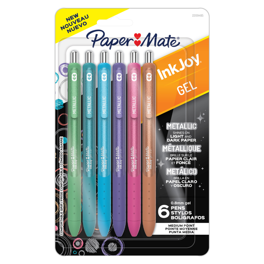 Paper Mate InkJoy Gel Pens, Metallic Pens, Retractable, Medium Point, (0.8mm) Assorted Colors, 6 Count MPN:2209485
