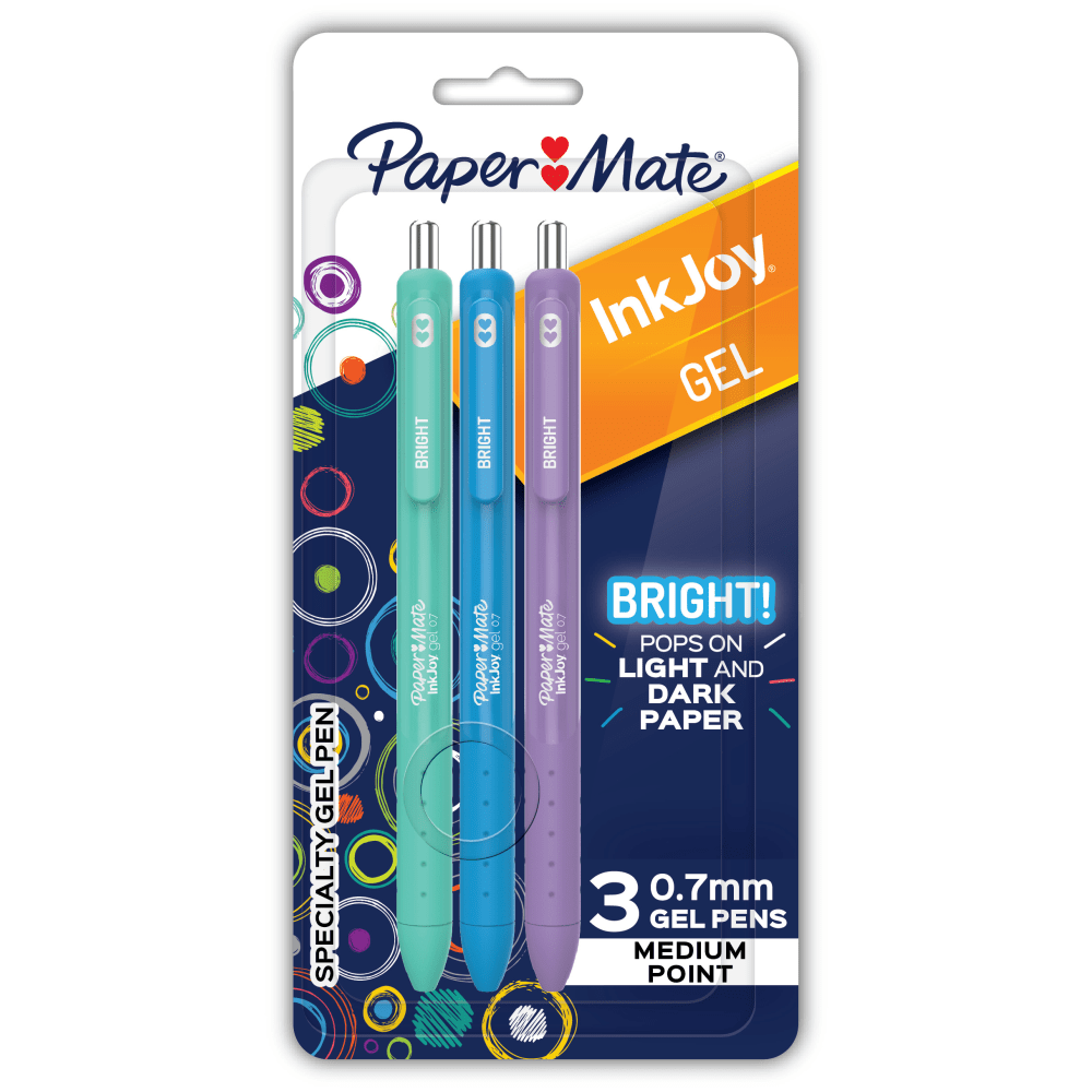 Paper Mate Inkjoy Bright Gel Pens, 0.7mm, Medium Point, Assorted 3 Pack MPN:2209788