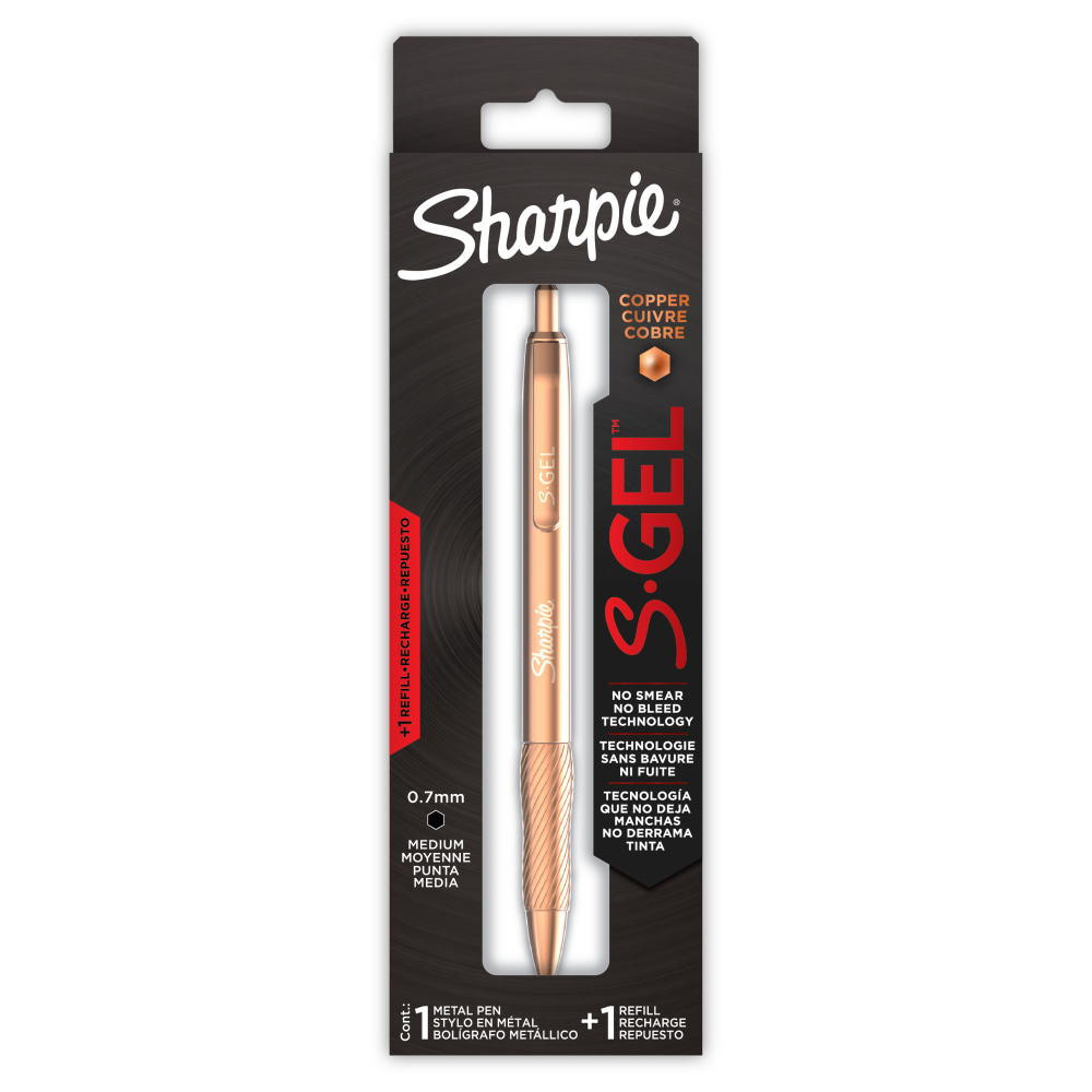 Sharpie S-Gel, Gel Pen, Copper Metal Body, Medium Point (0.7mm), Black Ink, Includes 1 Pen and 1 Additional Ink Refill MPN:2214552