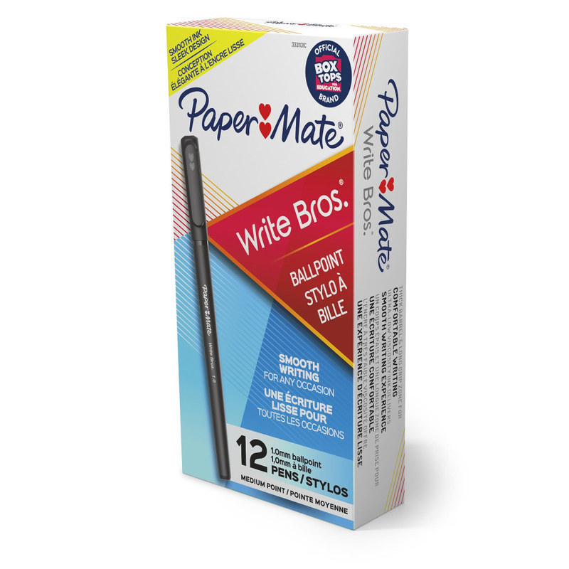 Paper Mate Ballpoint Stick Pens, Medium Point, 1.0 mm, Black Barrel, Black Ink, Pack Of 12 MPN:33311