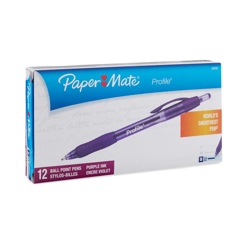 Paper Mate Profile Retractable Ballpoint Pens, Bold Point, 1.4 mm, Translucent Purple Barrel, Purple Ink, Pack Of 12 MPN:35830