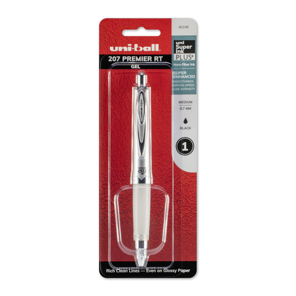 uni-ball 207 Premier Retractable Gel Pen, 0.7 mm, Medium Point, Silver Barrel, Black Ink MPN:40108