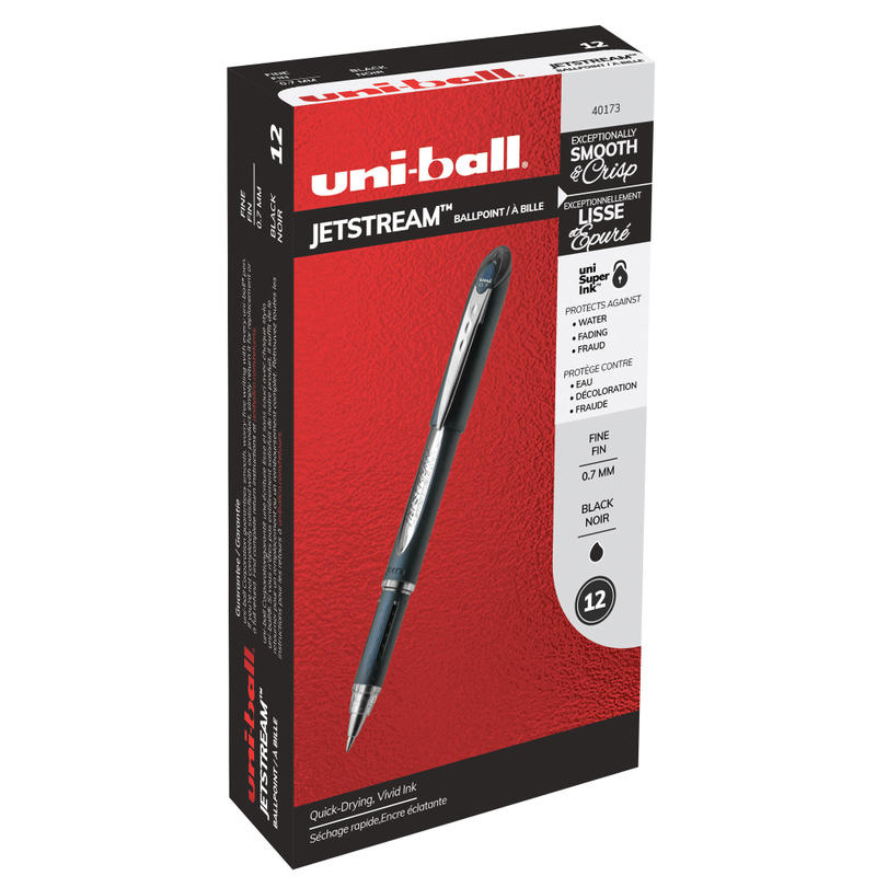 uni-ball Jetstream Ballpoint Pens, Fine Point, 0.7 mm, Blue Barrel, Black Ink, Pack Of 12 MPN:40173DZ