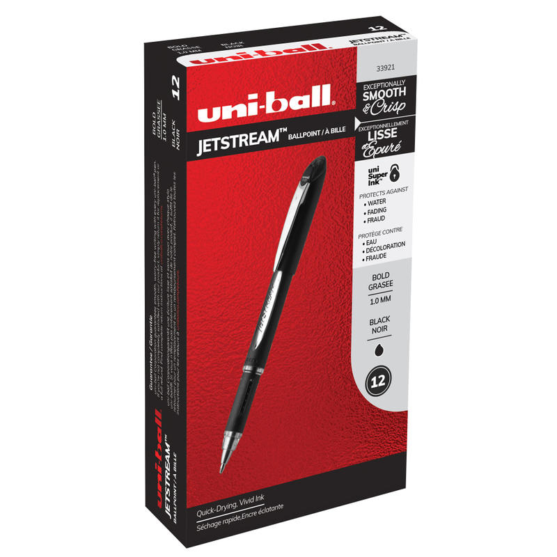uniball Jetstream Ballpoint Pens, Medium Point, 1.0 mm, Black Barrel, Black Ink, Box Of 12 MPN:528640DZ