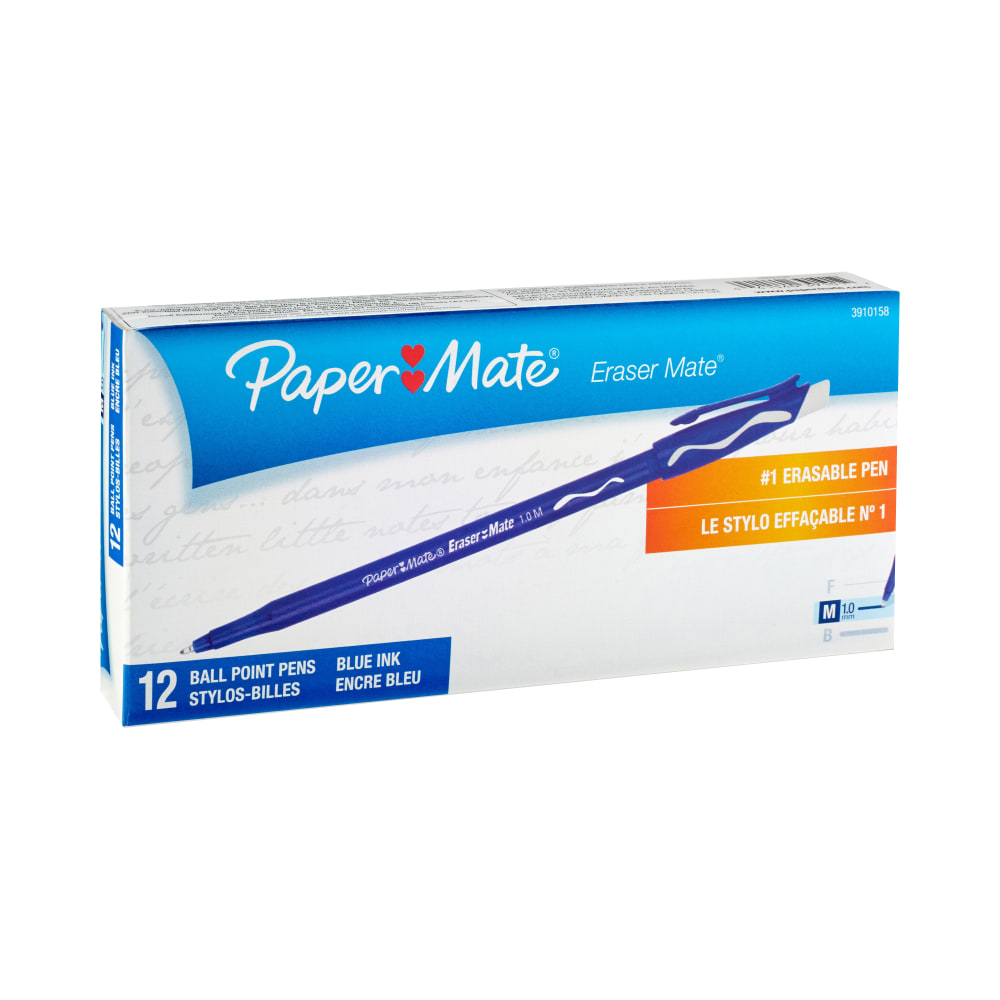 Paper Mate EraserMate Erasable Pen, Medium Point, Blue, Dozen Box MPN:611-1191
