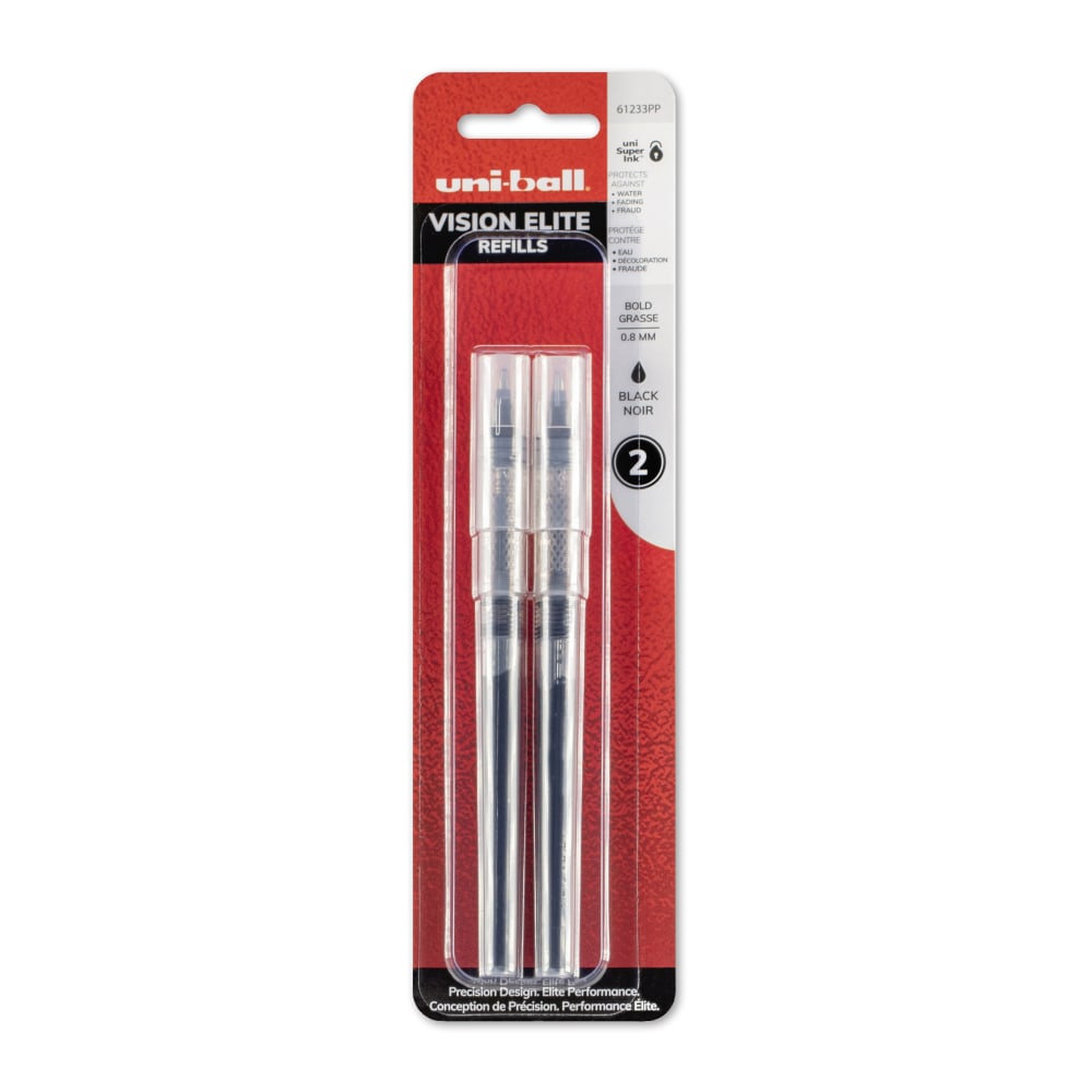 uni-ball Vision Elite Liquid Rollerball Pen Refills, Bold Point, 0.8 mm, Black Ink, Pack Of 2 MPN:61233