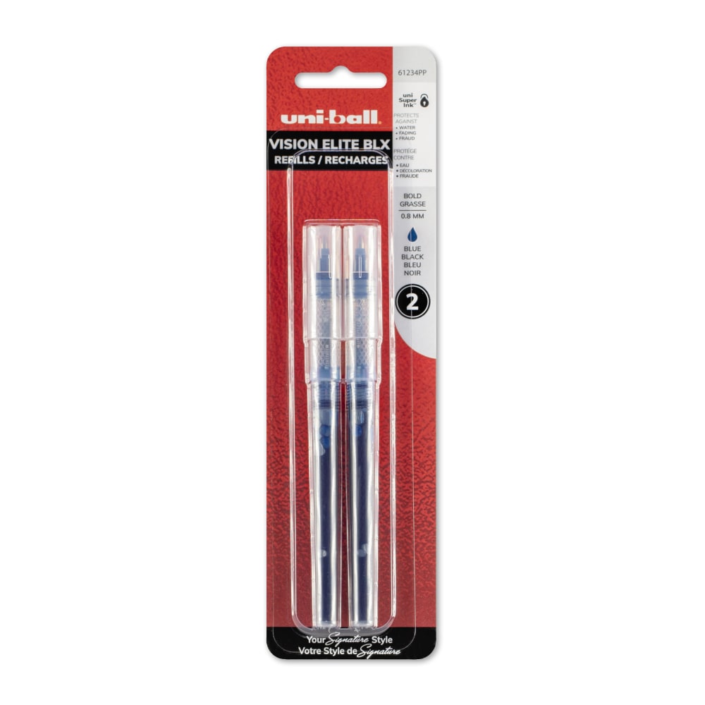 uni-ball Vision Elite Liquid Rollerball Pen Refills, Bold Point, 0.8 mm, Blue/Black Ink, Pack Of 2 MPN:61234