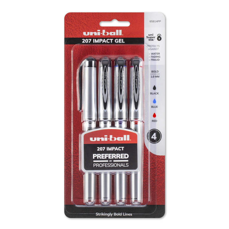uni-ball 207 Impact Gel Pens, Bold Point, 1.0 mm, Assorted Barrels, Assorted Ink Colors, Pack Of 4 MPN:65814