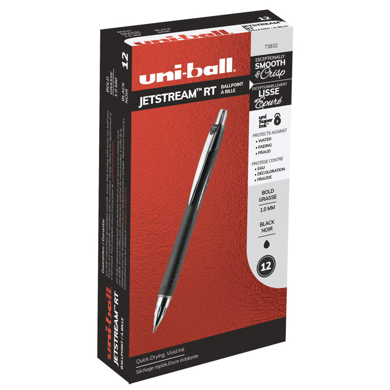 uniball Jetstream RT Retractable Ballpoint Pens, Medium Point, 1.0 mm, Black Ink, Pack of 12 MPN:684052DZ