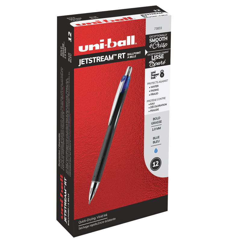 uniball Jetstream RT Retractable Ballpoint Pens, Medium Point, 1.0 mm, Black Barrel, Blue Ink, Pack Of 12 MPN:684066DZ