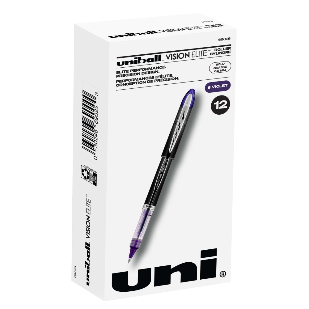 uniball Vision Elite Rollerball Pens, Bold Point (0.8mm), Violet, 12 Count MPN:69025