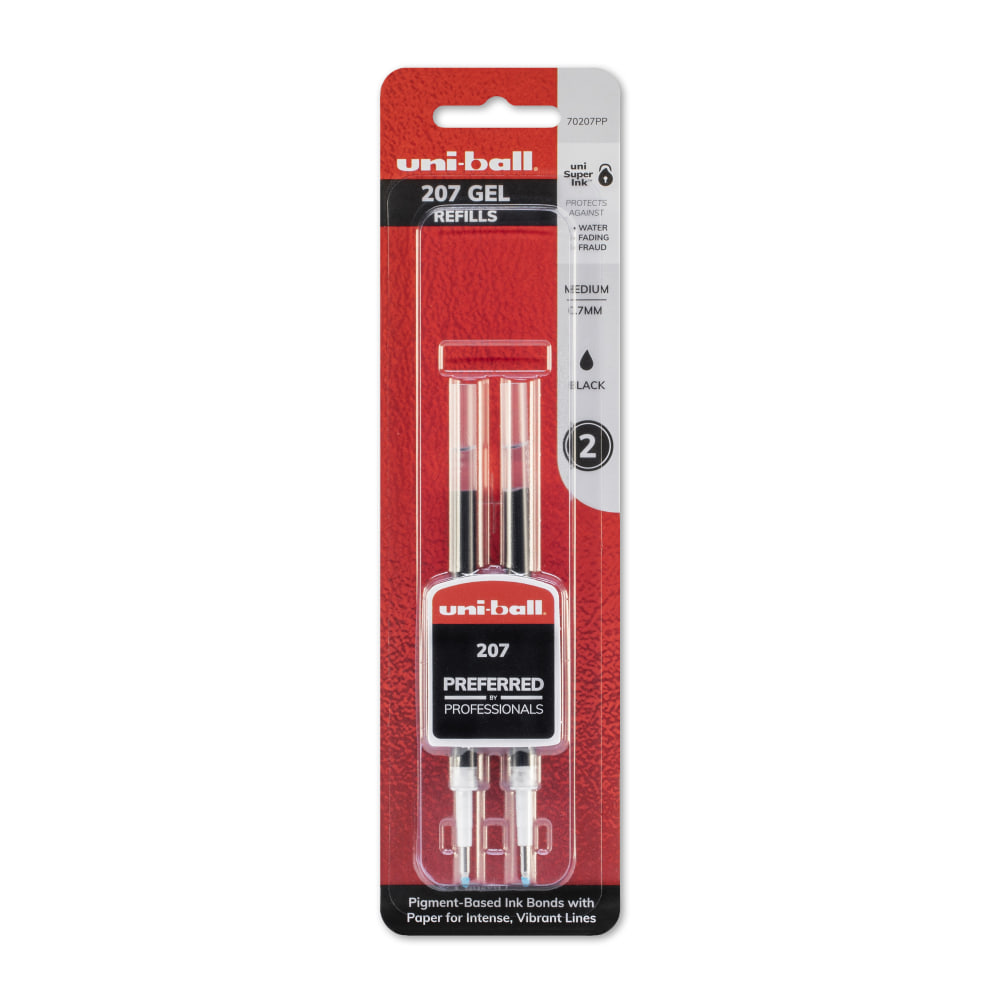 uni-ball 207 Retractable Gel Pen Refills, Medium Point, 0.7 mm, Black Ink, Pack Of 2 Refills MPN:70207