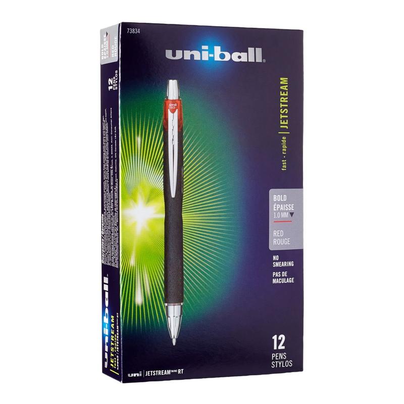 uni-ball Jetstream RT Retractable Ballpoint Pens, Bold Point, 1.0 mm, Black Barrel, Red Ink, Pack Of 12 MPN:73834