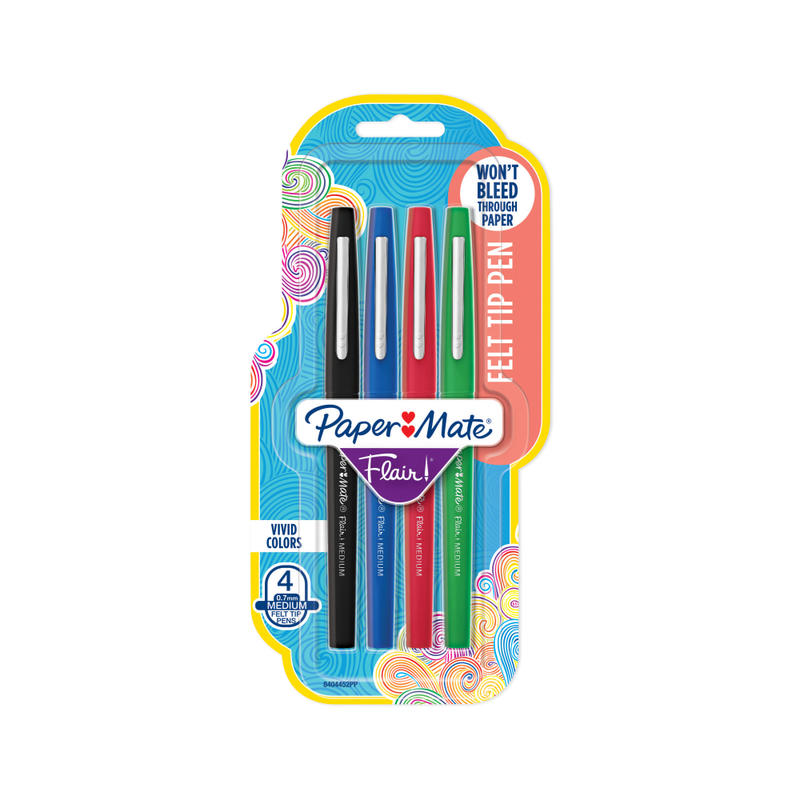 Paper Mate Flair Porous-Point Pens, Medium Point, 0.7 mm, Assorted Ink Colors, Pack Of 4 Pens MPN:84044