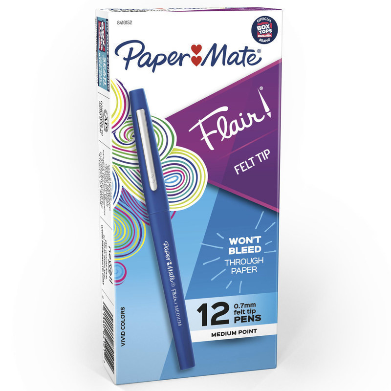 Paper Mate Flair Porous-Point Pens, Medium Point, 0.7 mm, Blue Barrel, Blue Ink, Pack Of 12 MPN:84101