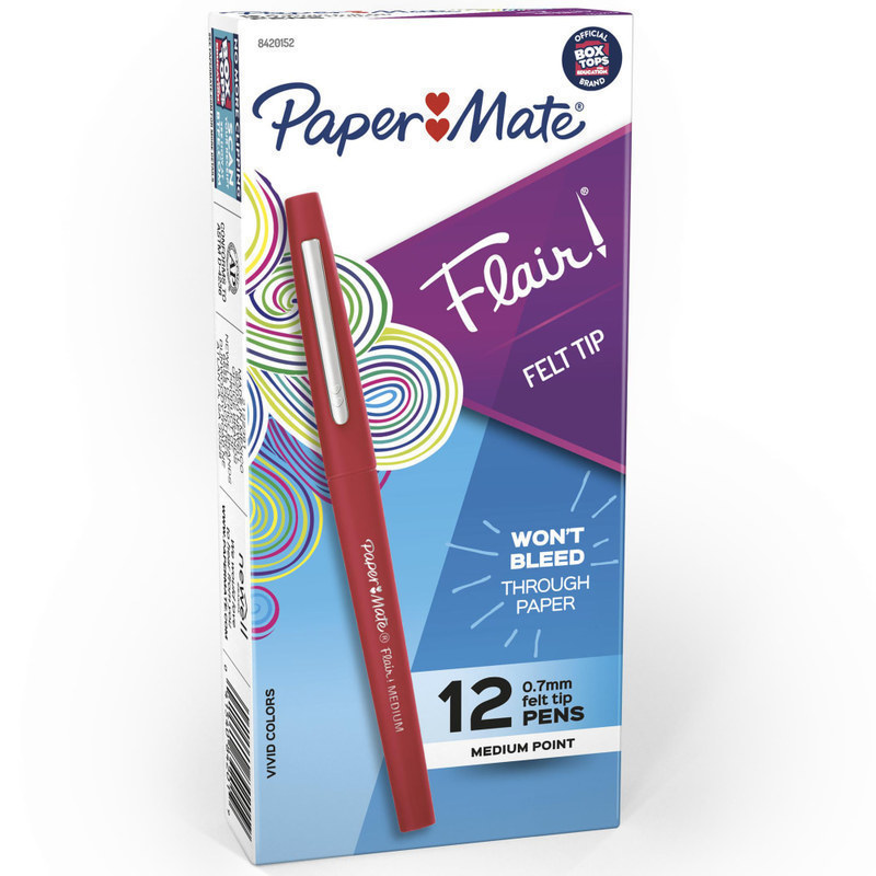 Paper Mate Flair Porous-Point Pens, Medium Point, 0.7 mm, Red Barrel, Red Ink, Pack Of 12 MPN:84201