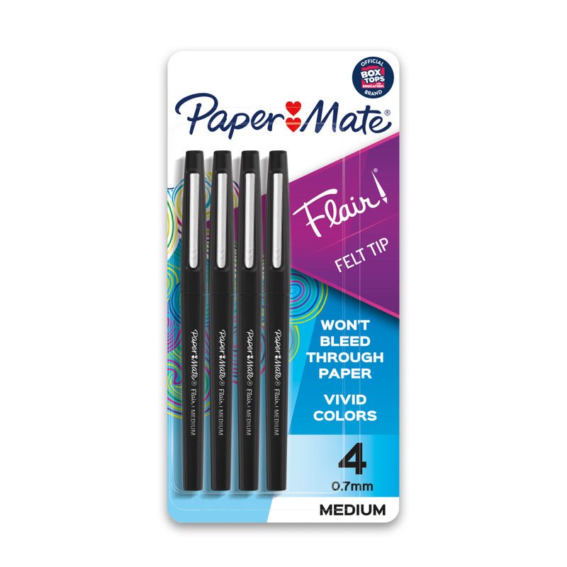 Paper Mate Flair Porous-Point Pens, Medium Point, 0.7 mm, Black Barrel, Black Ink, Pack Of 4 MPN:843-44