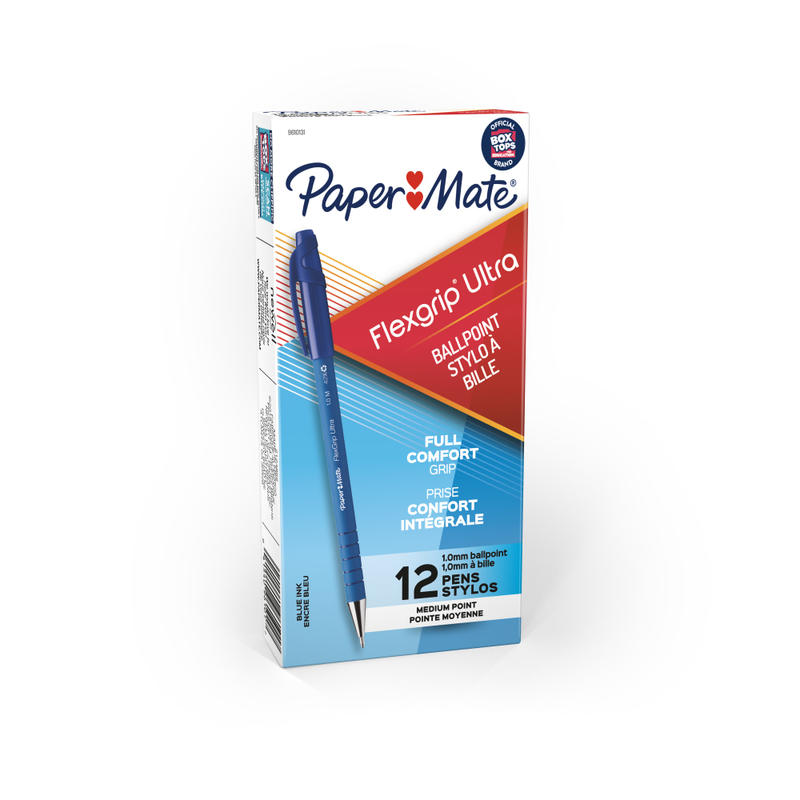 Paper Mate FlexGrip Ultra Ballpoint Pens, Medium Point, 1.0 mm, 42% Recycled, Blue Barrel, Blue Ink, Pack Of 12 MPN:96101