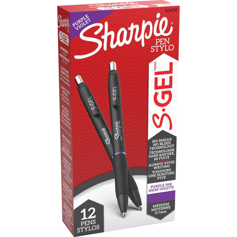 Sharpie S-Gel Pens, Medium Point, 0.7 mm, Black Barrel, Purple Ink, Pack Of 12 Pens MPN:SAN2126235