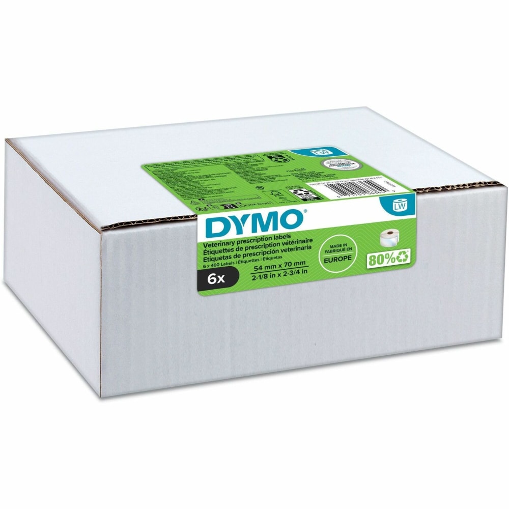 Dymo LabelWriter Veterinary Labels, 2187328, Rectangle, 2-3/4in x 2-1/8in, White, 400 Labels Per Roll, Box Of 6 Rolls MPN:2187328