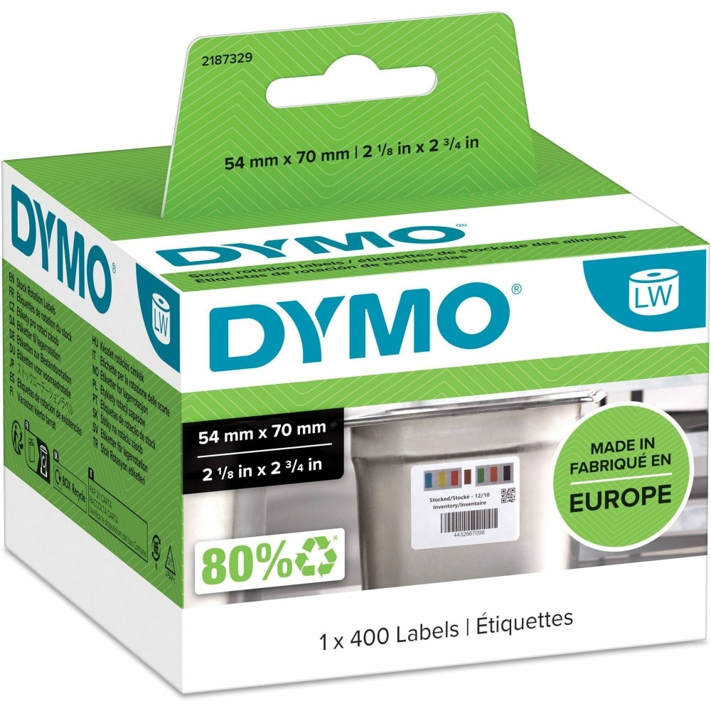 Dymo LabelWriter Stock Rotation Labels - 2 1/8in Width x 2 3/4in Length - Laser - White - Paper - 400 / Roll - 1 Roll MPN:2187329