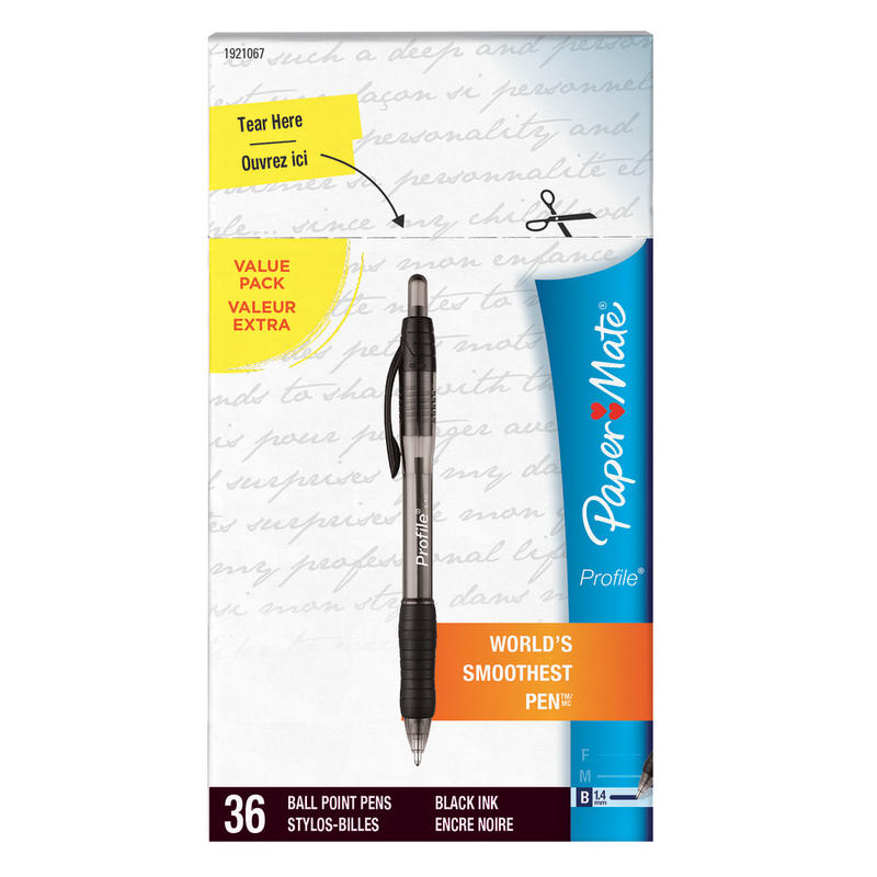Paper Mate Profile Retractable Ballpoint Pens, Bold Point, 1.4mm, Translucent Black Barrel, Black Ink, Pack Of 36 MPN:1921067