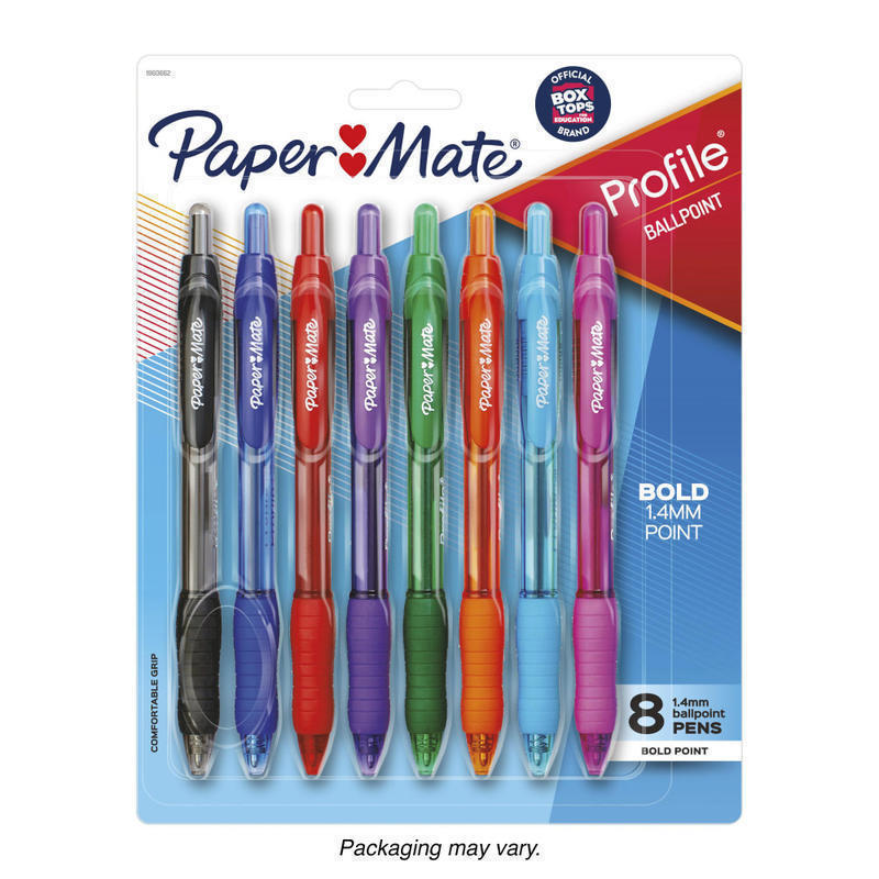 Paper Mate Profile Retractable Ballpoint Pens, Bold Point, 1.4 mm, Assorted Translucent Barrel, Assorted Ink Colors, Pack Of 8 MPN:54549