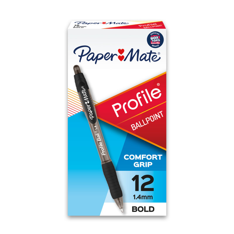 Paper Mate Profile Retractable Ballpoint Pens, Bold Point, 1.4 mm, Translucent Black Barrel, Black Ink, Pack Of 12 MPN:89465