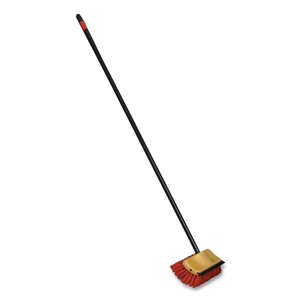 O-Cedar Commercial Bi-Level Floor Scrub Brush, Red Polypropylene Bristles, 10in Brush, 54in Black Metal Handle, 6/Carto MPN:CB066155