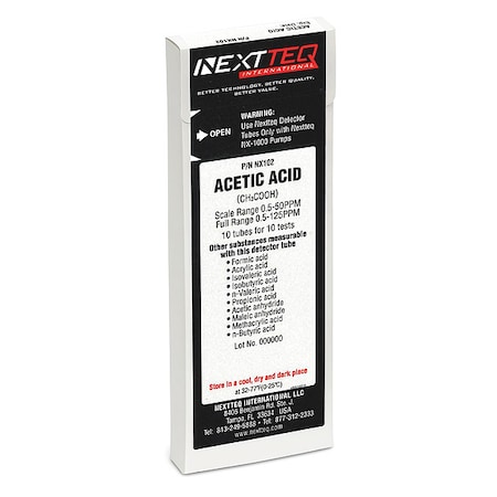 Detector Tube, For Acetic Acid, Glass, PK10 MPN:NX102