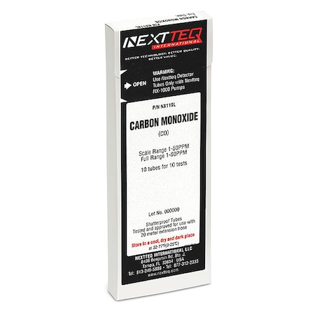 Detector Tube, For Carbon Monoxide, PK10 MPN:NX119L